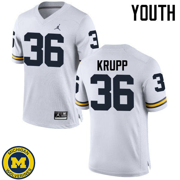 Youth Michigan Wolverines #36 Taylor Krupp White Replica Stitch Jersey